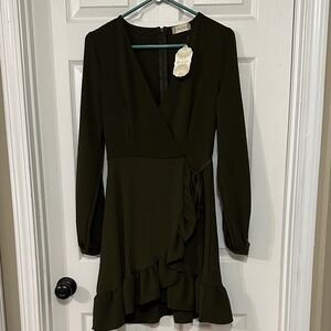 Altar’d State 
Elegant Olive Green Wrap Dress